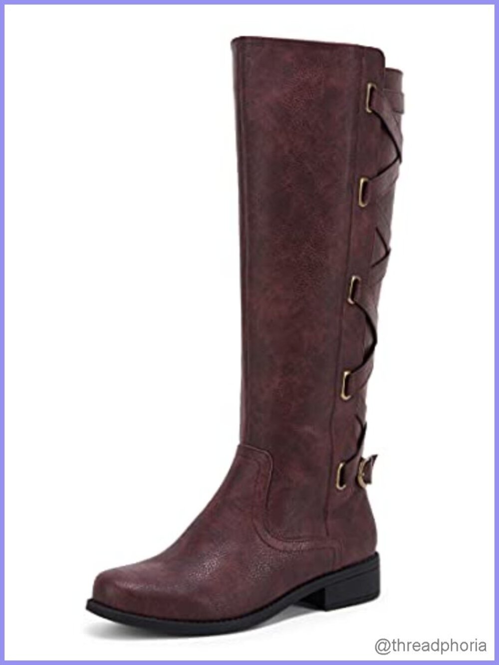 Knee High Motorcycle Boots Lace Up Flat Low Heel Riding Shoes Women Winter